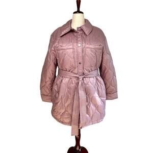 Sanctuary Dusky Pink Lightweight Quilted Puffy Belted Jacket Wm’s XL NWT